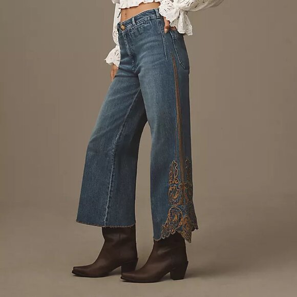Maeve Ettie High-Rise Cropped Jeans: Embroidered Hem Edition - Picture 1 of 8